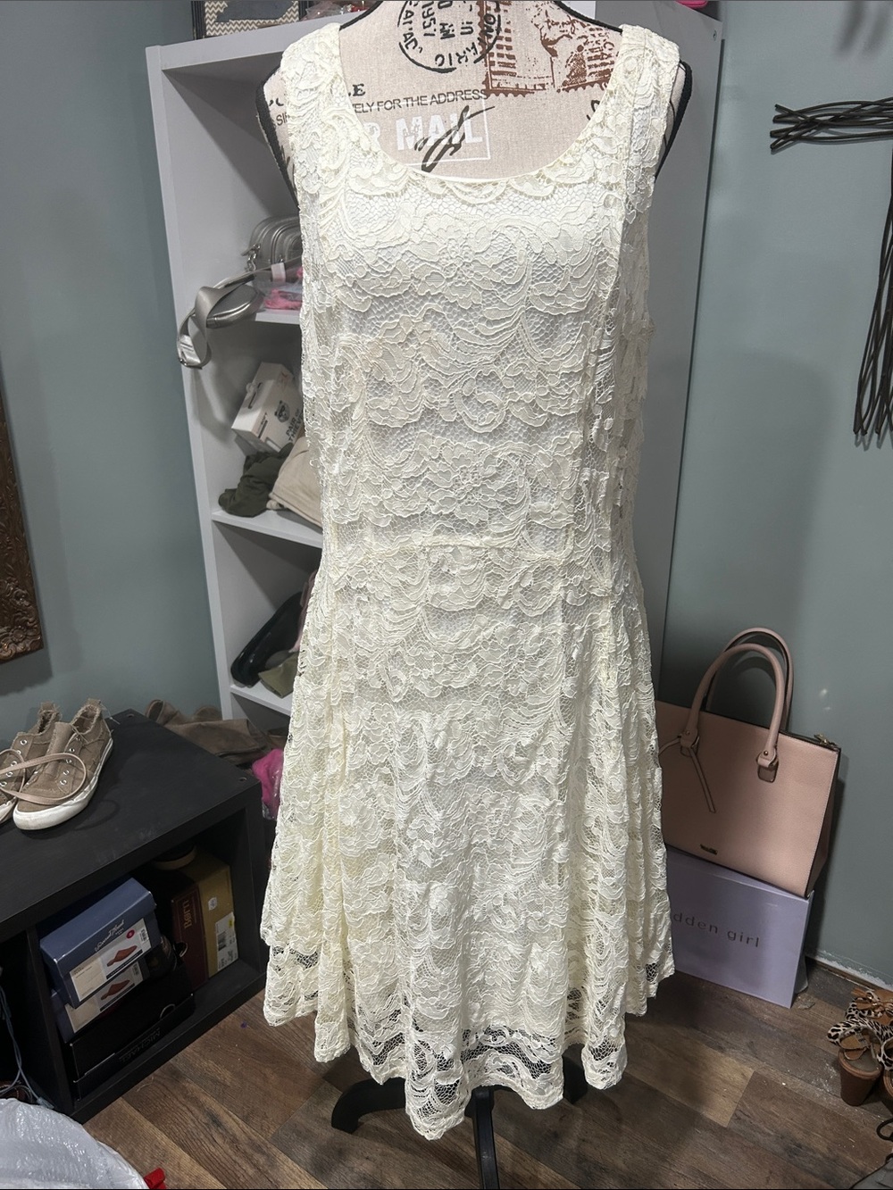 torrid Cream ivory Lace s/l seam tank Midi Dress PTP 19” Lenght 36.5” Sz 14 NWT